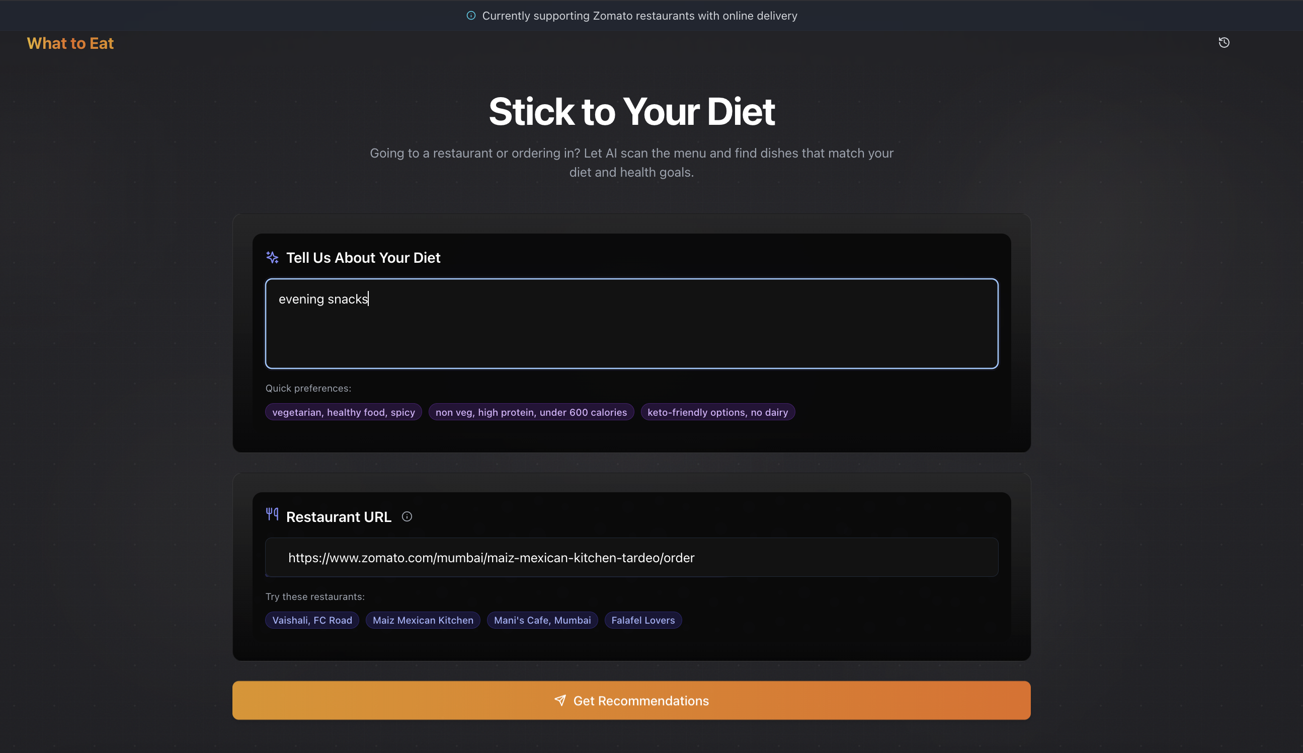 What to Eat - Input