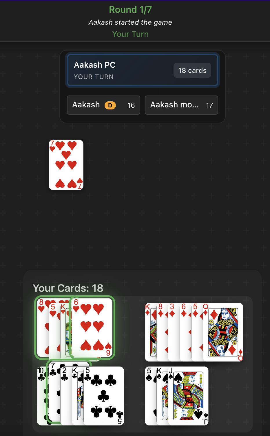Playable Cards Highlighted